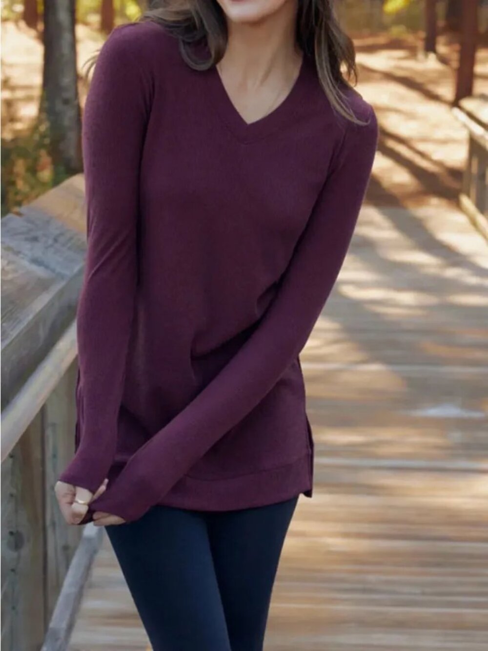 WoolX Evie Merino Wool Blend Tunic Top XL Purple V Neck Long Sleeve High Low